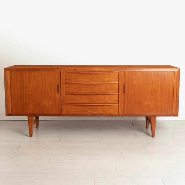 Mid-Century Danish Teak Sideboard with Tambour Doors by K.B. Simonsen for Faarup Mobelfabrik, 1960s For Sale - Image 11 of 11