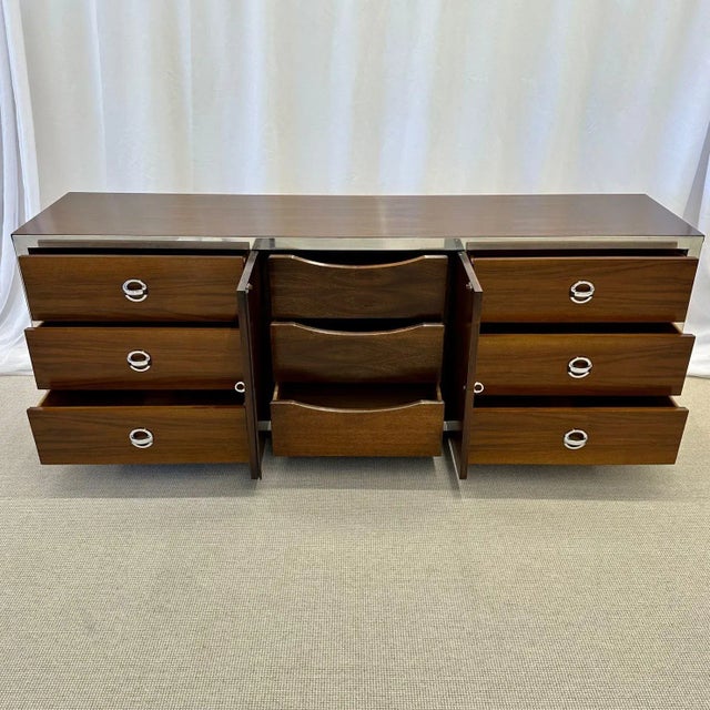 Mid-Century Modern Dresser / Sideboard by Milo Baughman, Chrome, Walnut For Sale - Image 10 of 12