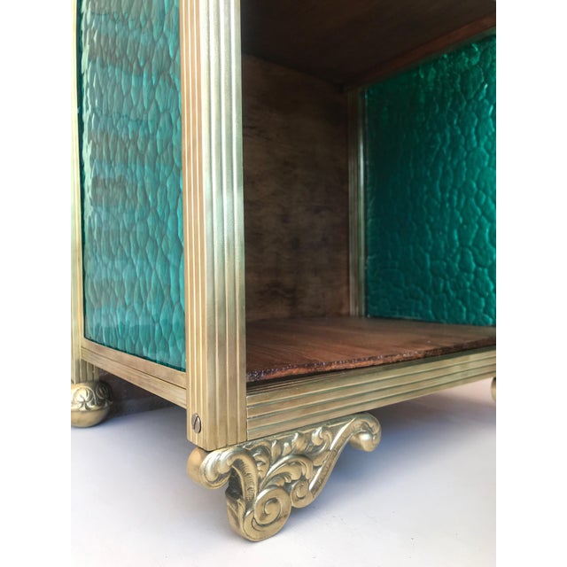 Late 19th Century Late 19th Century Louis XVI Pair of Bronze Vitrine Nightstands with Green Glass Doors and Drawer For Sale - Image 5 of 18
