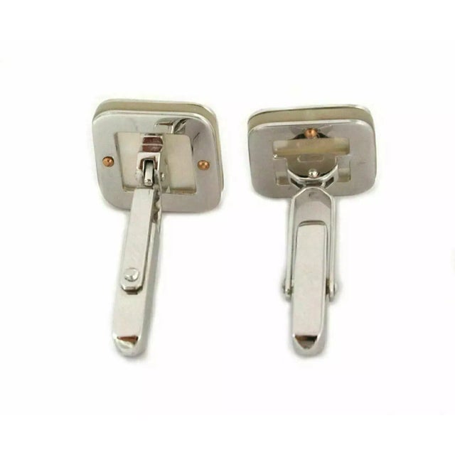 Contemporary 25129 - Baraka Mother of Pearl 18k Two Tone Gold Square Top Stud Cufflinks, 2 Pieces For Sale - Image 3 of 6
