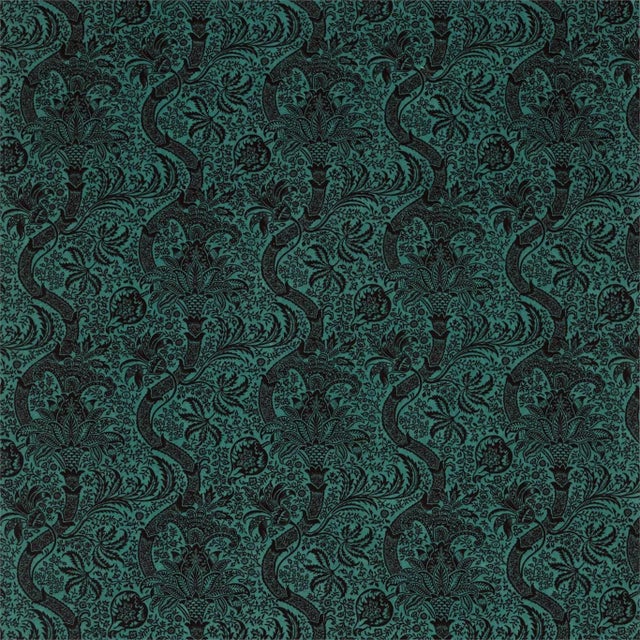 Morris & Co Indian Flock Velvet Fabric in Cerulean/ Walnut For Sale