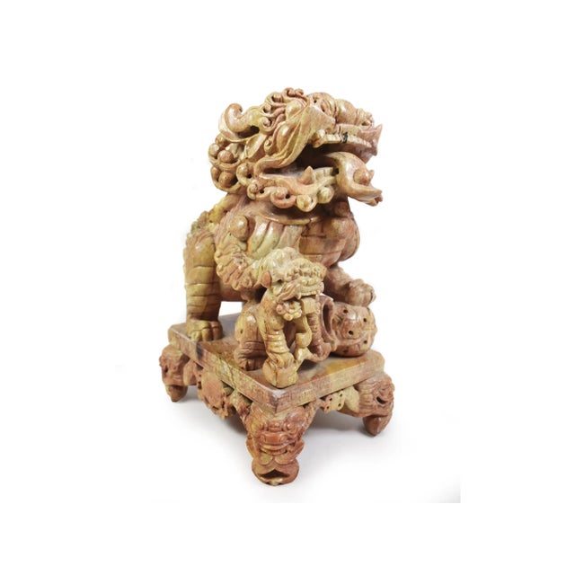 Figurative Mid-Century Carved Stone Chinees Dragon Lion Statue Sculpture For Sale - Image 3 of 11