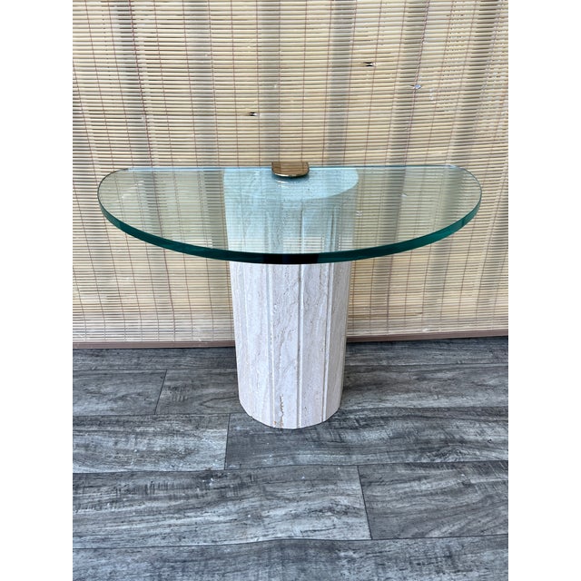 Postmodern Postmodern Marble and Brass Half-Moon Shaped Side Table in the Artedi Style. Circa 1980s. For Sale - Image 3 of 18