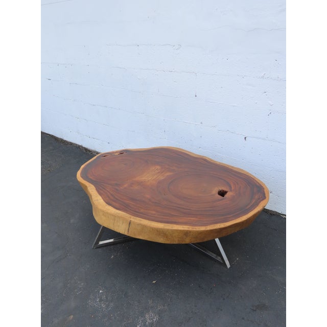 Rustic Rustic Natural Live Edge Wood Tree Slice Side Large Coffee Table 6891 For Sale - Image 3 of 18