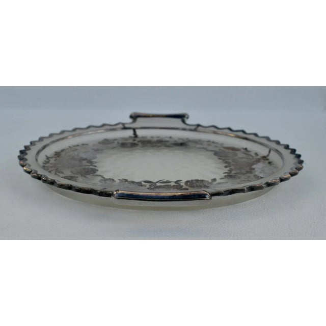 Vintage Round Frosted Art Deco Style Glass Plate W/Silver Overlay & Handles For Sale - Image 11 of 12