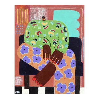 Quiet Afternoon - Original Serene Figurative Mixed Media Acrylic Painting on Canvas For Sale