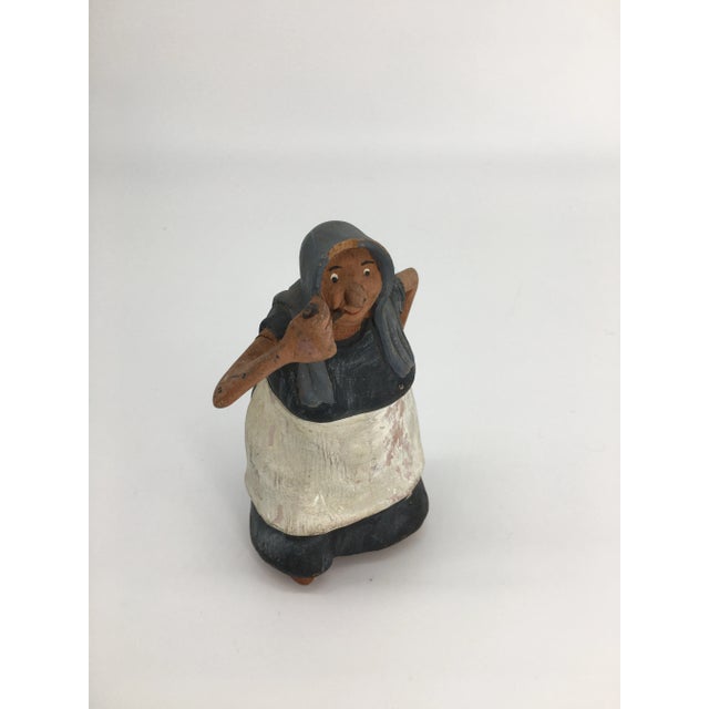 Mid 20th Century Vintage Pipe-Smoking Lady Wooden Figurine For Sale - Image 5 of 8