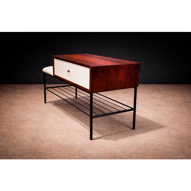 Brown Phone Bench in Rosewood, Fabric & Metal, Geraldo De Barros, 1950s For Sale - Image 8 of 12