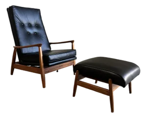 Mid Century Modern Walnut and Leather Lounge Chair by Milo Baughman for James Inc.