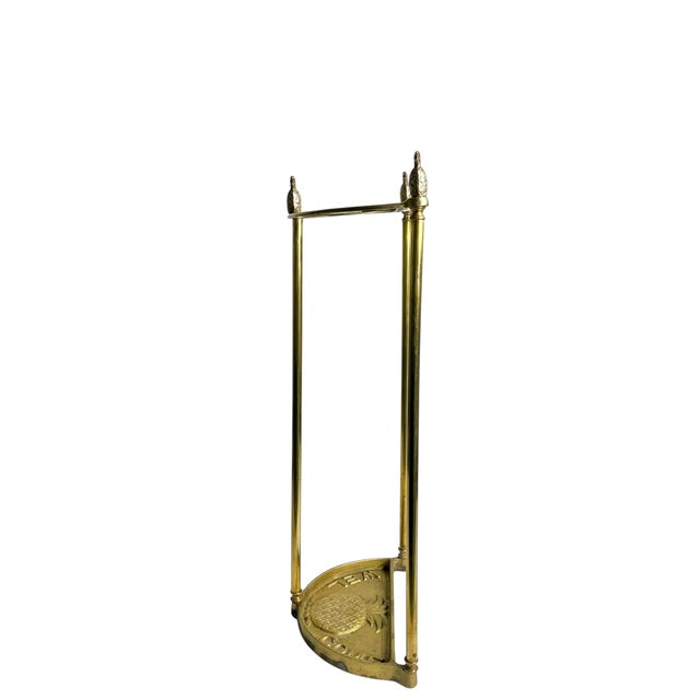 Vintage Cast Brass Demi Lune Umbrella Stick Stand With Pineapple Finials For Sale - Image 13 of 17