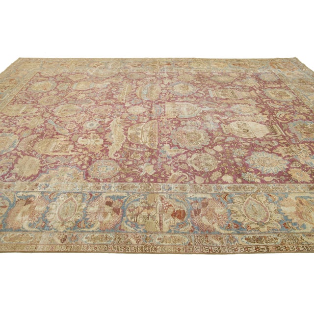 Persian Antique Persian Tabriz Wool Rug With Red Allover Design From the 1900s For Sale - Image 3 of 9