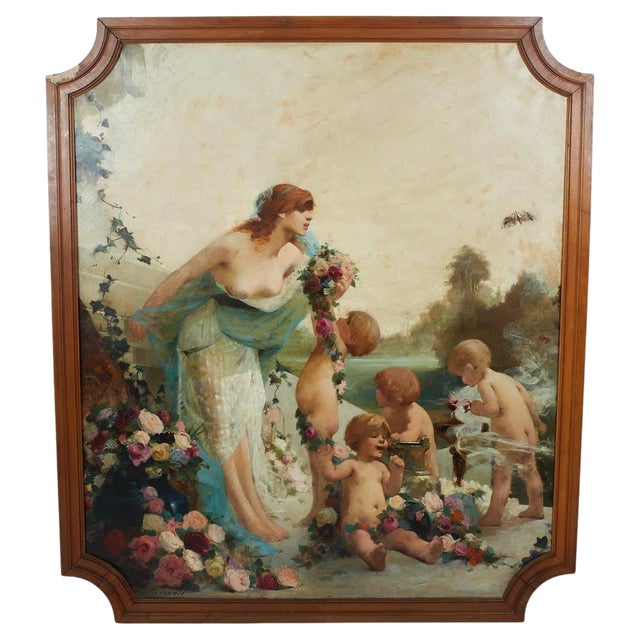Georges Picard, Art Nouveau Spring Figurative Scene, Oil on Canvas, Framed For Sale