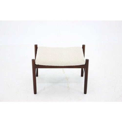 Textile Mid-Century Danish Modern Wooden Stool in White Bouclé, 1960s For Sale - Image 7 of 8