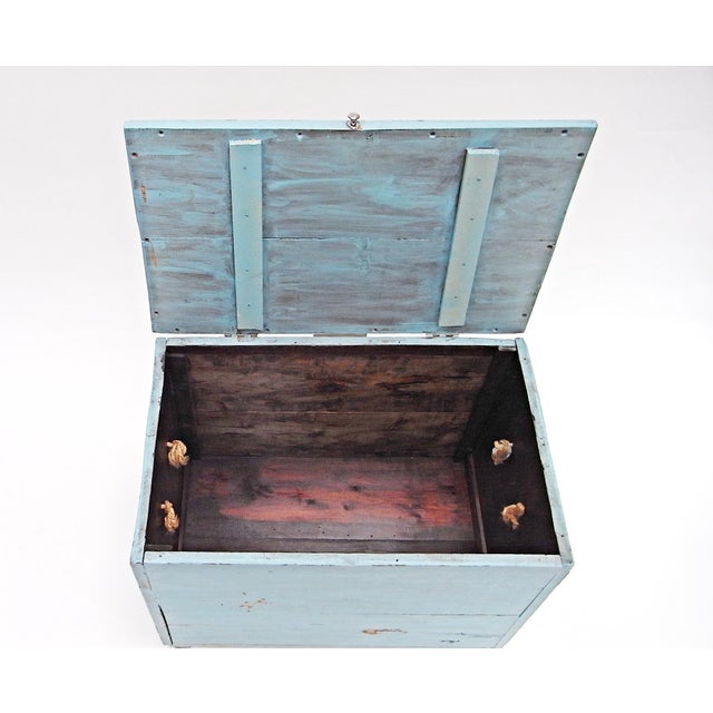 Blue Blue Trunk in Softwood with Cord Handles For Sale - Image 8 of 18