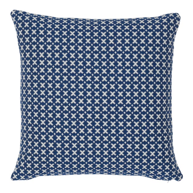 Schumacher Elias 14" Lumbar Pillow in Blue & Ivory For Sale