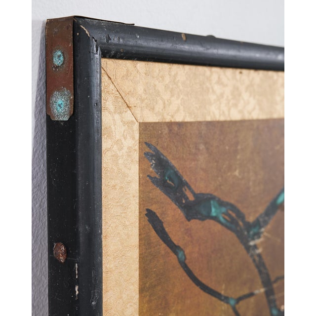 Bronze Japanese Showa Painted Panel Screen Persimmon Branch For Sale - Image 8 of 17