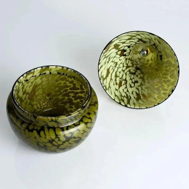Pear Shaped Covered Bowl in Khaki Green Murano Glass, Cenedese, Italy For Sale - Image 3 of 7