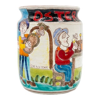 MCM Giovanni DeSimone for Vietri "Osteria" Hand-Painted Ceramic Vase/ Cachepot For Sale