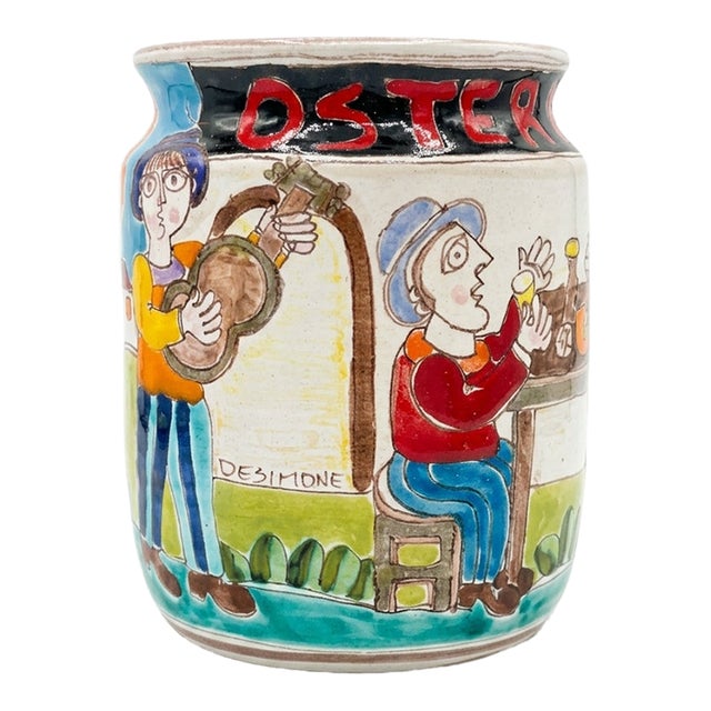 MCM Giovanni DeSimone for Vietri "Osteria" Hand-Painted Ceramic Vase/ Cachepot For Sale