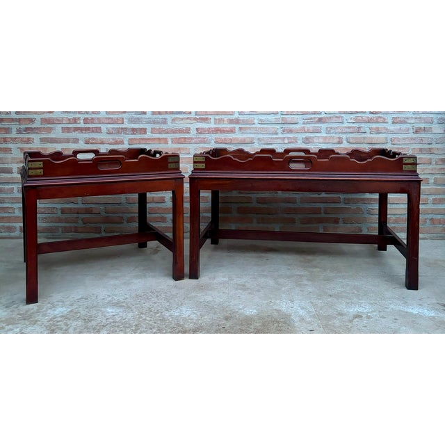 Early 20th Century Wood Coffee Table with Large Removable Tray, 1924, Set of 2 For Sale - Image 14 of 16