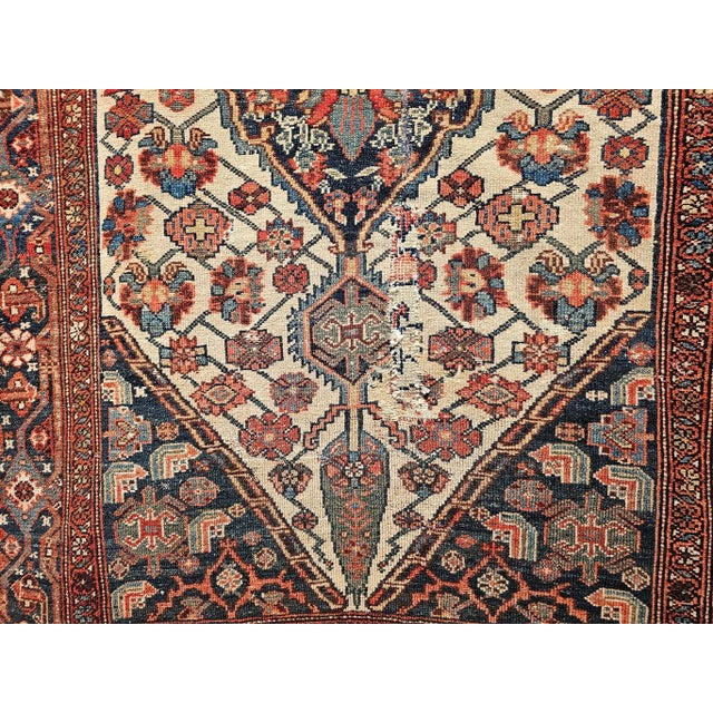 Textile Antique Persian Malayer Rug, Handwoven Geometric Medallion Pattern, Ivory & Navy, 4’ X 6’ For Sale - Image 7 of 12