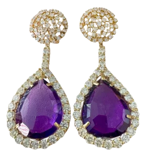 38 Carat Natural Amethyst & 9 Ct Diamond Cocktail Earring, 14 Karat Yellow Gold
