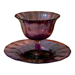 Carder Steuben Amethyst Art Glass Footed Bowl & Underplate For Sale