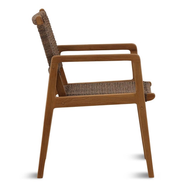 Contemporary Mocha Faux Wicker & Teak Outdoor Dining Chair For Sale - Image 3 of 7
