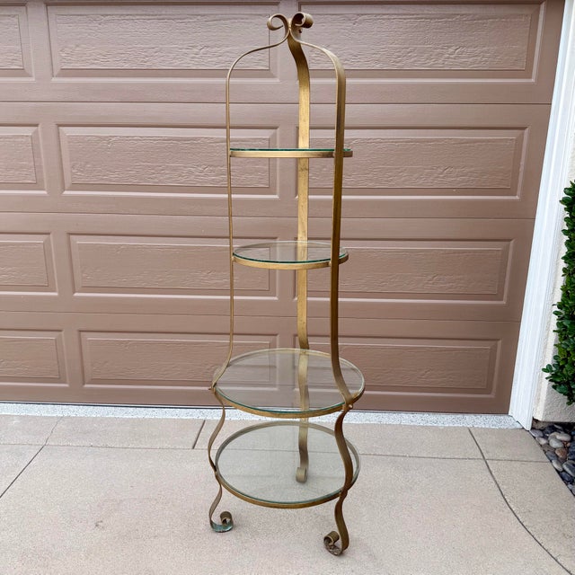 Vintage Hollywood Regency Brass & Glass Plant / Pastry Stand Display Shelving For Sale - Image 9 of 12