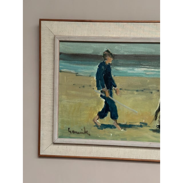Tage Gavik, Children on Donkeys at the Beach, 1960s, Oil Painting on Canvas, Framed For Sale - Image 14 of 18