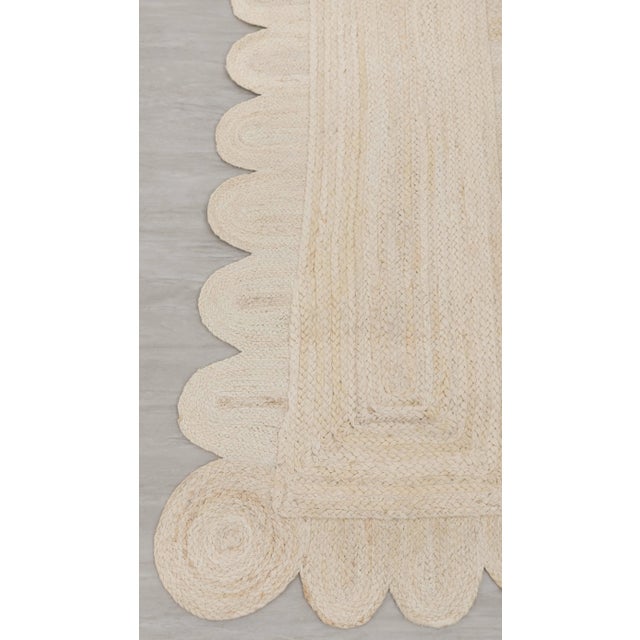 White 2.5'x20' Natural White Jute Scallop Hand Made Runner Rug For Sale - Image 8 of 12