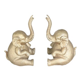 Gilded Elephant Bookends - a Pair For Sale