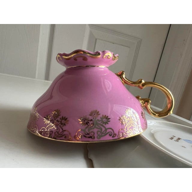 Ceramic Vintage Pink Love Story Tea Cup and Saucer by JKW Decor Carlsbad of Germany For Sale - Image 7 of 10