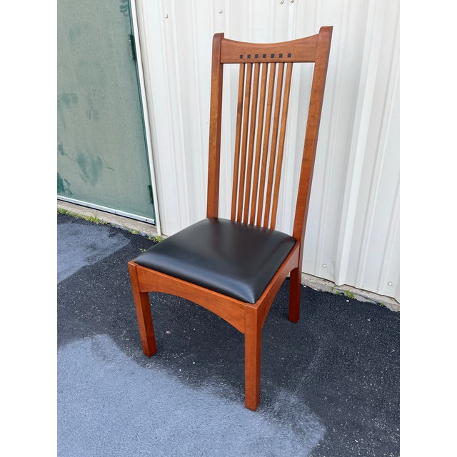 Stickley 21st Century Collection Leather & Cherry Mission Dining Chairs- Set of 6 For Sale - Image 11 of 12