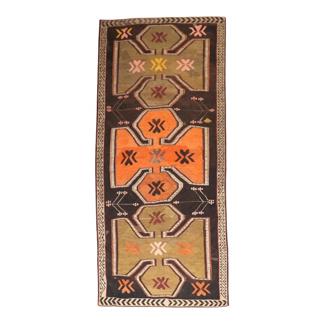 Gallery Size Vintage Zabihi Collection Turkish Kilim - 6'3" x 14'8" For Sale