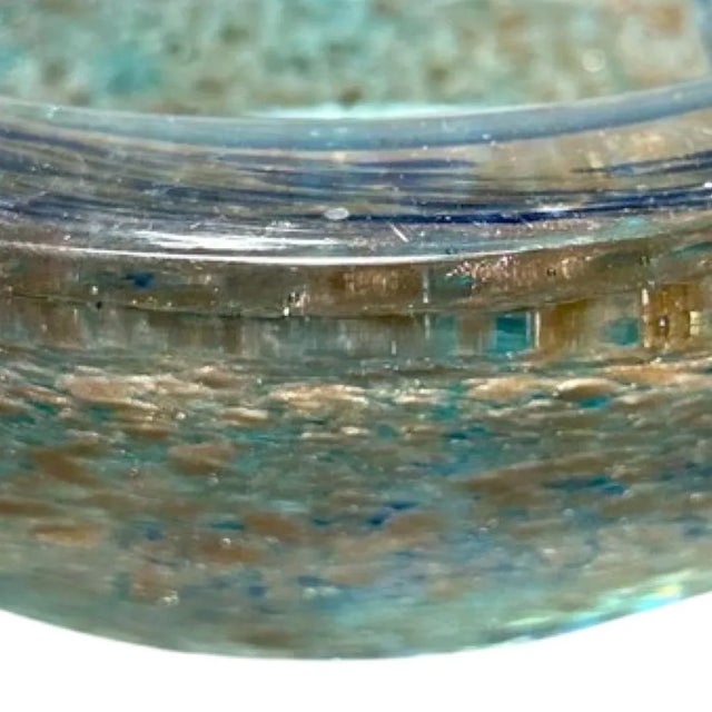 1950s Italian Hand Blown Green Blue and Copper Thick Glass Catchall Bowl Murano Attributed For Sale - Image 5 of 10