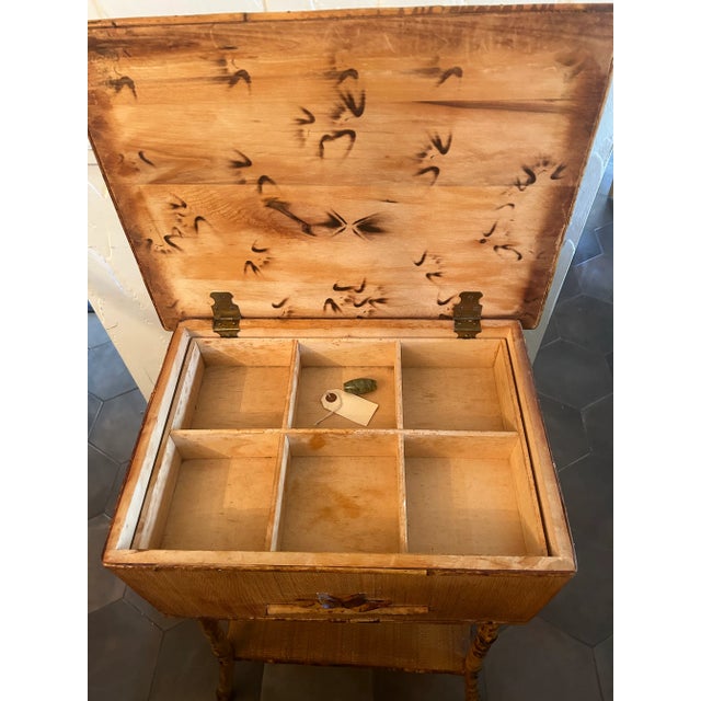 1900 - 1909 1900s Tiger Tortoise Bamboo Two Tiered Storage Box Accent Table For Sale - Image 5 of 12