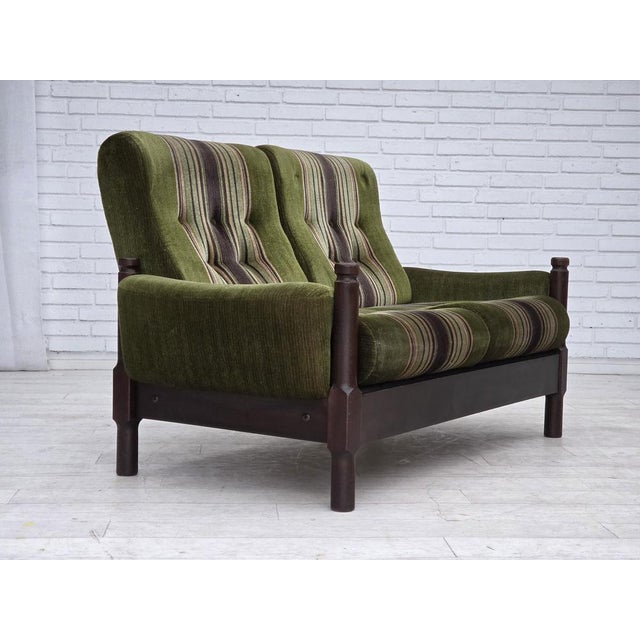 Wood Vintage Scandinavian Two-Seater Sofa in Green Furniture Velour and Beech, 1970s For Sale - Image 7 of 18