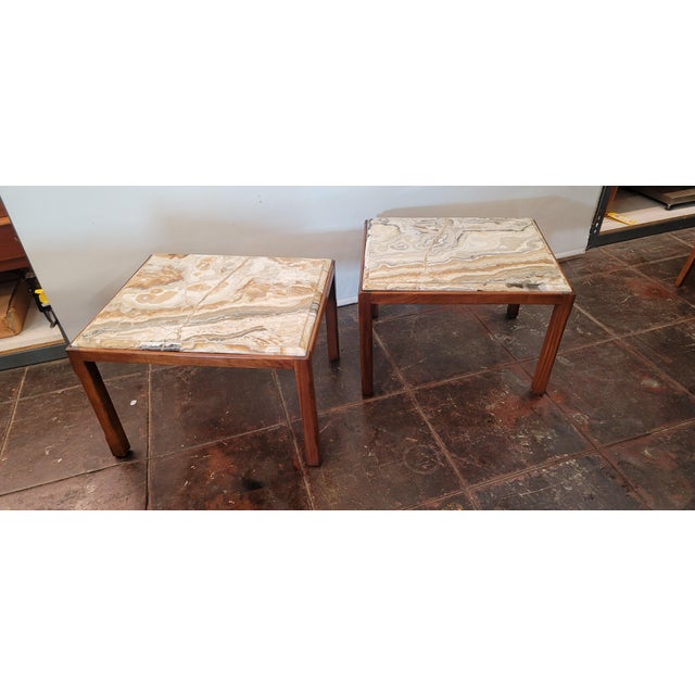 1960s 1960s Mid Century Modern Baker Coffee Tables End Tables Pair Onyx Walnut Wood For Sale - Image 5 of 7