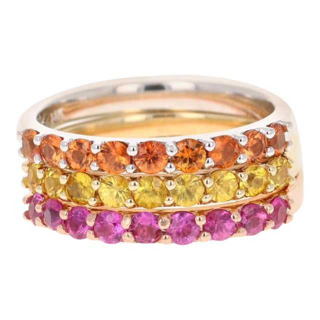 2.03 Carat Round Cut Sapphire Gold Stackable Bands Size 7 - Set of 3 For Sale