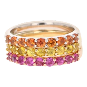 2.03 Carat Round Cut Sapphire Gold Stackable Bands Size 7 - Set of 3