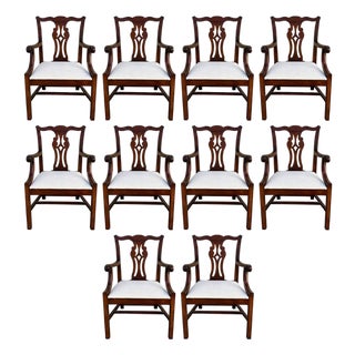 Set of 10 Antique c.1960s Mahogany Fine Carved Chippendale Style Chairs For Sale