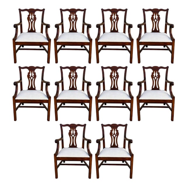 Set of 10 Antique c.1960s Mahogany Fine Carved Chippendale Style Chairs For Sale