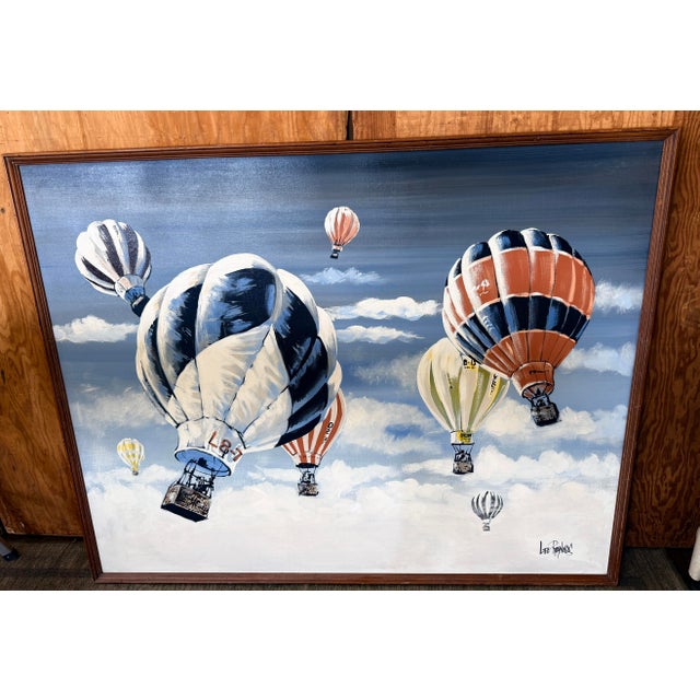 Mid-Century Modern X- Large, Vintage Mid-Century Modern Lee Reynolds Hot Air Balloon and Cloud Scape Oil Painting For Sale - Image 3 of 11