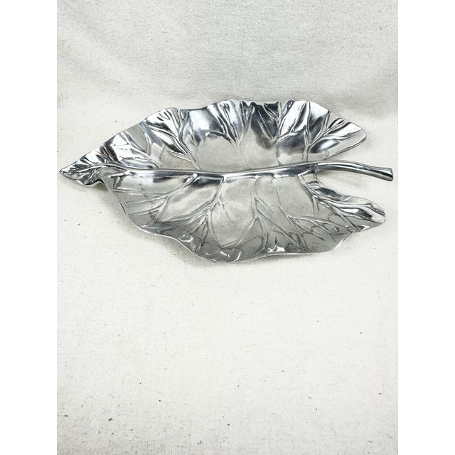 Vintage Sculptural Silver Pewter Leaf Platter For Sale - Image 4 of 9