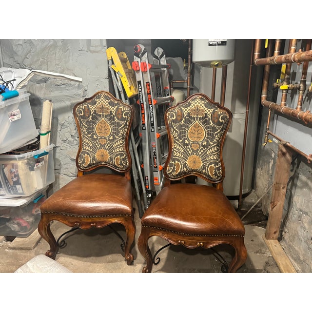 Traditional Set of 12 John-Richard Upholstered Dining Chairs With Leather Seats For Sale - Image 3 of 15
