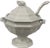 Nice solid white Red Cliff Stoneware soup tureen with handles, includes ladle and lid. 2.5 Quart. Decorated in grape motif...