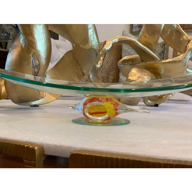 15.5”x12” Stunning Glass Bowl - Serving Platter - Decorative Blown Glass Angel Fish Decor. Excellent condition