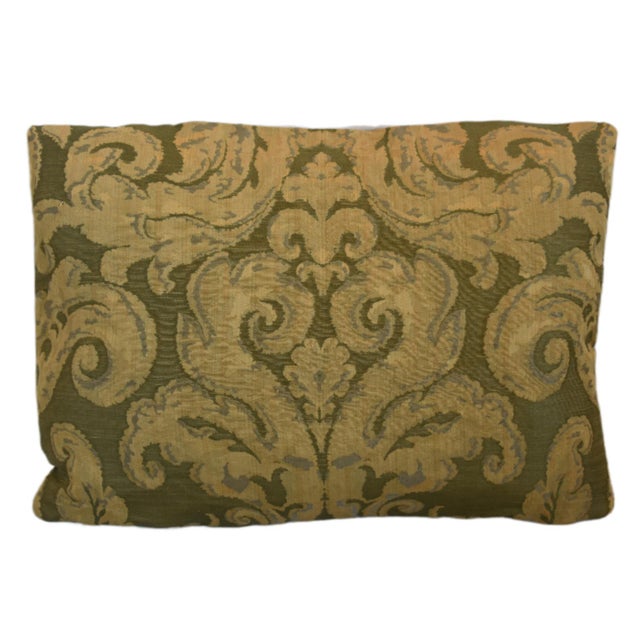 Custom-tailored pillow by Mike Seratt of The Prized Pig in Italian Scalamandre Old World Weavers handloomed cotton fabric....