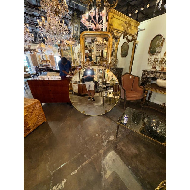Late 20th Century Vintage Italian Heavy Brass Round Mirror For Sale - Image 5 of 5